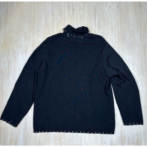 Colour Works Black Chain Punk Edgy Turtleneck Gothic Bold Pullover Sweater 2X - Picture 11 of 14
